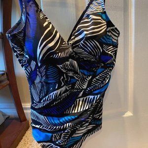 Miraclesuit Wrap Blue and White One Piece Swimsuit Size 14